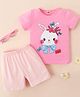 Kookie Kids Half Sleeves Night Suit Bunny Print - Pink