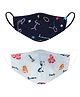 VEA Adults 3 Ply Cotton Face Masks Rangoli & Peacock Pattern Pack of 2 - Navy Blue