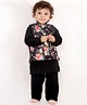 Little Bansi Full Sleeves Kurta With Floral Print Jacket & Pajama - Black