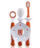 Luv Lap Baby Training Manual Toothbrush Set with Anti Choking Shield, Kids Teeth Tongue Cleaner, Baby Oral Hygiene, 3 pcs, (White/Orange)