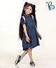 Hola Bonita Puffed Sleeves Denim Frock Cupcake Applique - Blue