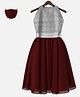 HEYKIDOO Sleeveless Contrast Flared Glitter Finish Yoke Dress With Mask - Maroon