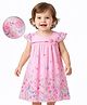 Hola Bonita Georgette Woven Cap Sleeves Frock With Floral Print & Applique - Pink