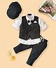 Robo Fry Full Sleeves 4 Piece Full Sleeves Party Suit With Bow - Black (Waistcoat Print May Vary)
