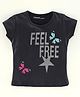 Doreme Half Sleeves Top Butterfly Print - Dark Grey