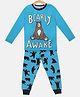 Little Marine Full Sleeves Bearly Awake Printed Night Suit  - Blue