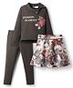 Peppermint Knit Full Sleeves T-Shirt & Pant Set With Skirt & Floral Print - Olive Green