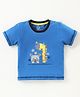 Tambourine Half Sleeves Giraffe Patch Detailing Tee - Blue