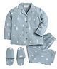 Piccolo Printed Full Sleeves Night Suit With Slippers - Grey