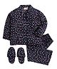 Piccolo Butterfly Print Full Sleeves Night Suit With Slippers - Navy