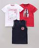 Spark Cotton Knit Half Sleeves T-Shirts With Vehicle Print Pack of 3 - White & Red