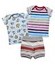 Kadam Baby Pack Of 2 Half Sleeves Striped & Animal Printed Tee With Shorts - Multi Colour