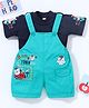 Dapper Dudes Half Sleeves Printed Tee With Teddy Patch Dungaree  - Pine Green