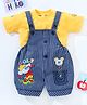 Dapper Dudes Half Sleeves  Tee With Stripes & Bear Patch Dungaree  - Yellow