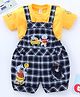 Dapper Dudes Half Sleeves Tee With Checkered Teddy Patch Dungaree  - Yellow