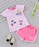 Babyhug Half Sleeves Striped Top and Shorts Food Print - Pink