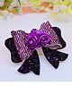 Little Tresses Bow Design Floral Embellished Hair Clip - Dark Purple