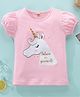 Kookie Kids Cap Sleeves Top Unicorn Print - Pink