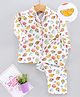 Enfance Core Full Sleeves Donut & Cup Cake Printed Night Suit - White