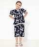 Cherry Crumble By Nitt Hyman Half Sleeves Floral Print Night Suit - Navy Blue