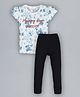 Plum Tree Short Sleeves Floral Print Tee With Leggings - White & Black