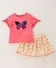 Babyoye Half Sleeves Tshirt & Skirt Butterfly Reversible Sequin - Pink Yellow
