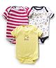 Kidi Wav Short Sleeves Striped & Bear Print Pack Of 3 Onesies - Yellow