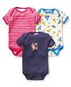 Kidi Wav Pack Of 3 Half Sleeves Rocket Print Onesies - Multi Colour