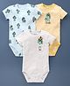 Fox Baby Half Sleeves Onesies Cactus Print Pack of 3 - Grey Yellow Blue