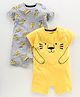 Fox Baby Half Sleeves Cotton Romper Tiger Print Pack of 2 - Yellow Grey