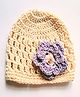 Knits & Knots Flower Applique Cap - Beige