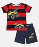 Little Marine Half Sleeves Monster Truck Printed Tee & Shorts Set - Red