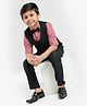 Babyhug 3 Piece Full Sleeves Party Suit With Bow - Red Black