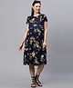 MomToBe Short Sleeves Floral Print Maternity & Nursing Dress - Navy Blue