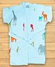 The Little Lookers Half Sleeves Bath Robe Animal Print - Blue
