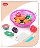 Aditi Toys Fruits and Vegetables Set in One Basket with Chopper Board & Knife for Kids, Fruit & Vegetable Combo Basket for Kids , BIS Approved (Pink)