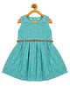 Young Birds All Over Lace Sleeveless Dress With Belt - Blue
