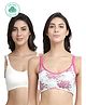 Inner Sense Pack Of 2 Organic Cotton Antimicrobial Rose Printed & Solid Colour Nursing Bra - Pink & White