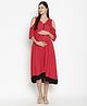 The Vanca Solid Half Sleeves Maternity Dress With Feeding Access - Maroon