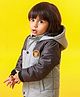 Babyhug Full Sleeves Hooded Padded Jacket Tiger Embroidery - Grey