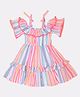 Nino Bambino Half Sleeves Striped Cold Shoulder Dress - Multi Colour