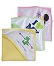 babywish 100% Terry Cotton Hooded Bath Towels Text Print Pack of 3 - Yellow Pink Green 