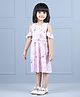 Hola Bonita Short Sleeves Cold Shoulder Frock Ballerina Print - Pink