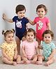 Babyoye Supima Cotton Short Sleeves Onesies Bunny Print Pack of 5 - Multicolour