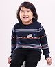 Babyhug Full Sleeves Jacquard Pull Over Sweater Intarsia Bus Pattern - Blue
