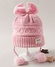 Babyhug Woolen Cap with Bow Motif and Pom Pom Pink - Diameter 10 cm