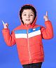Babyhug Full Sleeves Hooded Jacket - Orange Blue & Off White