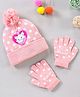 Babyhug Woollen Polka Dot Cap & Gloves Kitty Embroidery Pink - Diameter 11 cm