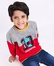 Babyhug Full Sleeves Pullover Colorblock Sweater Dino Print - Red Grey