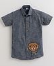 Polka Tots 100% Cotton & Denim Half Sleeves Lion Patch Shirt - Blue